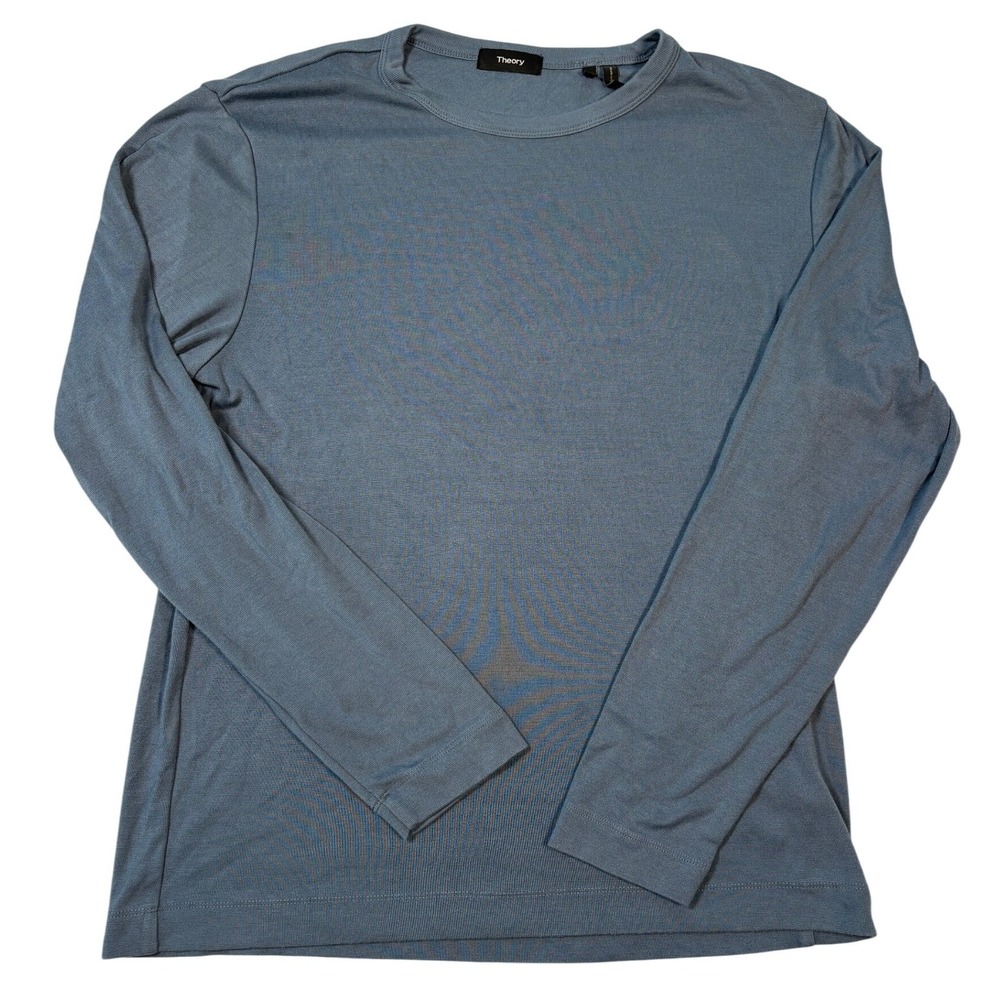 Theory Gaskell NL Anemone Milano Long Sleeve Crewneck Top Blue Grey Mens Medium